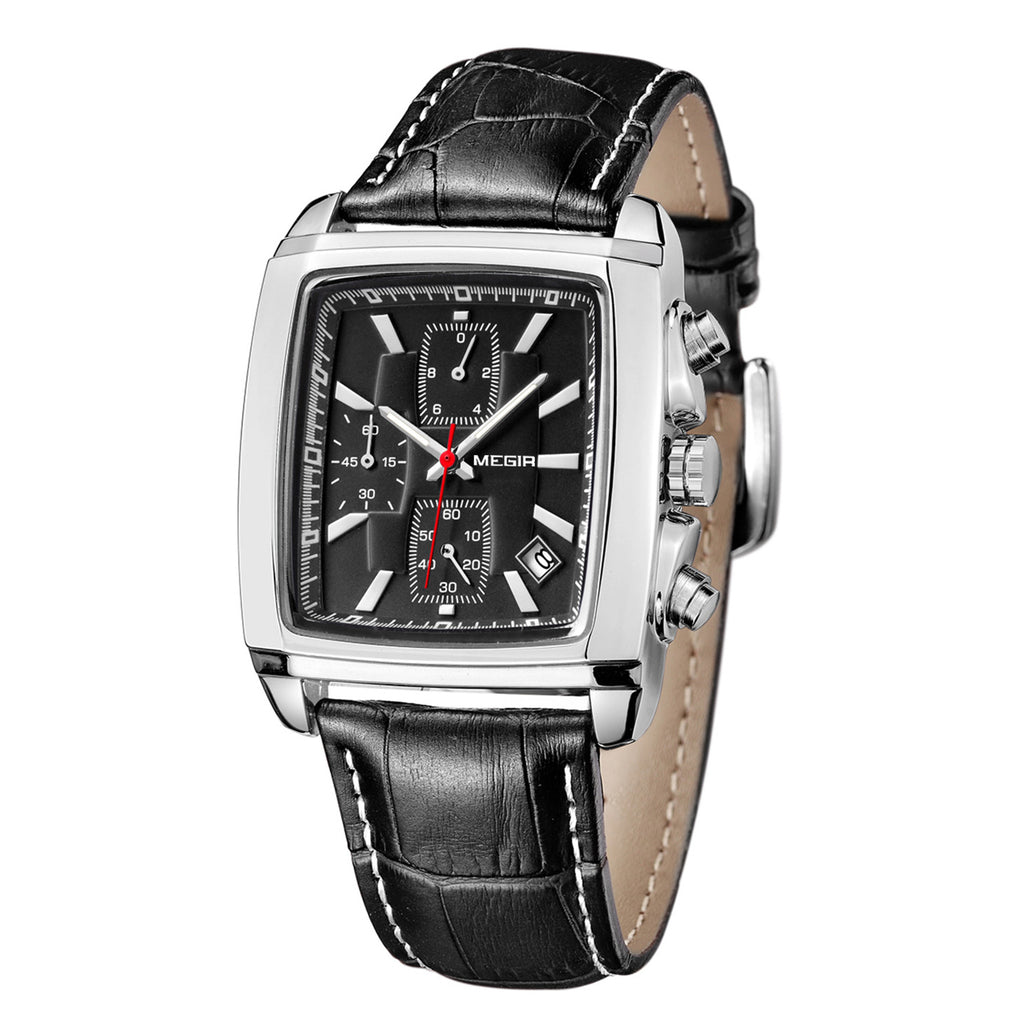 MEGIR Watch Men Business Wristwatch Rectangle Quartz Military Watches Waterproof Luminous Leather Strap Sport Casual Clock Reloj Hombre 2028