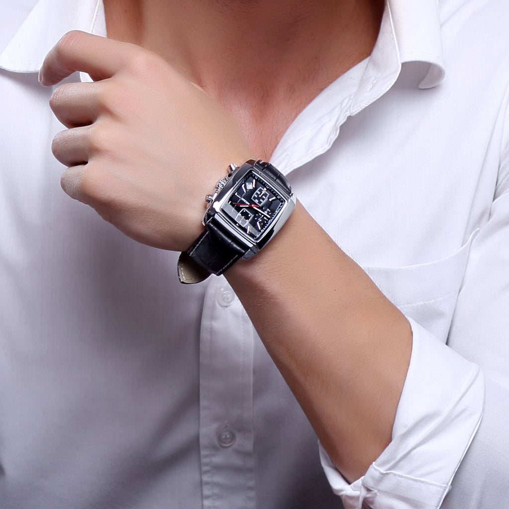 MEGIR Watch Men Business Wristwatch Rectangle Quartz Military Watches Waterproof Luminous Leather Strap Sport Casual Clock Reloj Hombre 2028