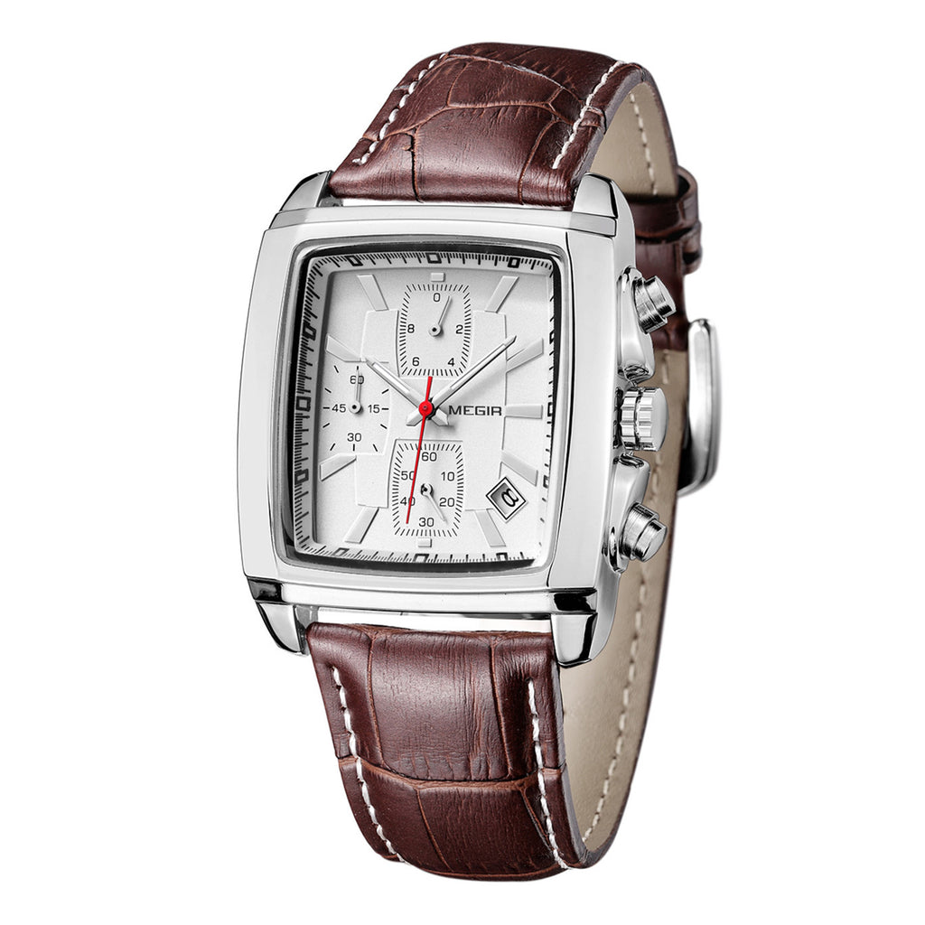 MEGIR Watch Men Business Wristwatch Rectangle Quartz Military Watches Waterproof Luminous Leather Strap Sport Casual Clock Reloj Hombre 2028