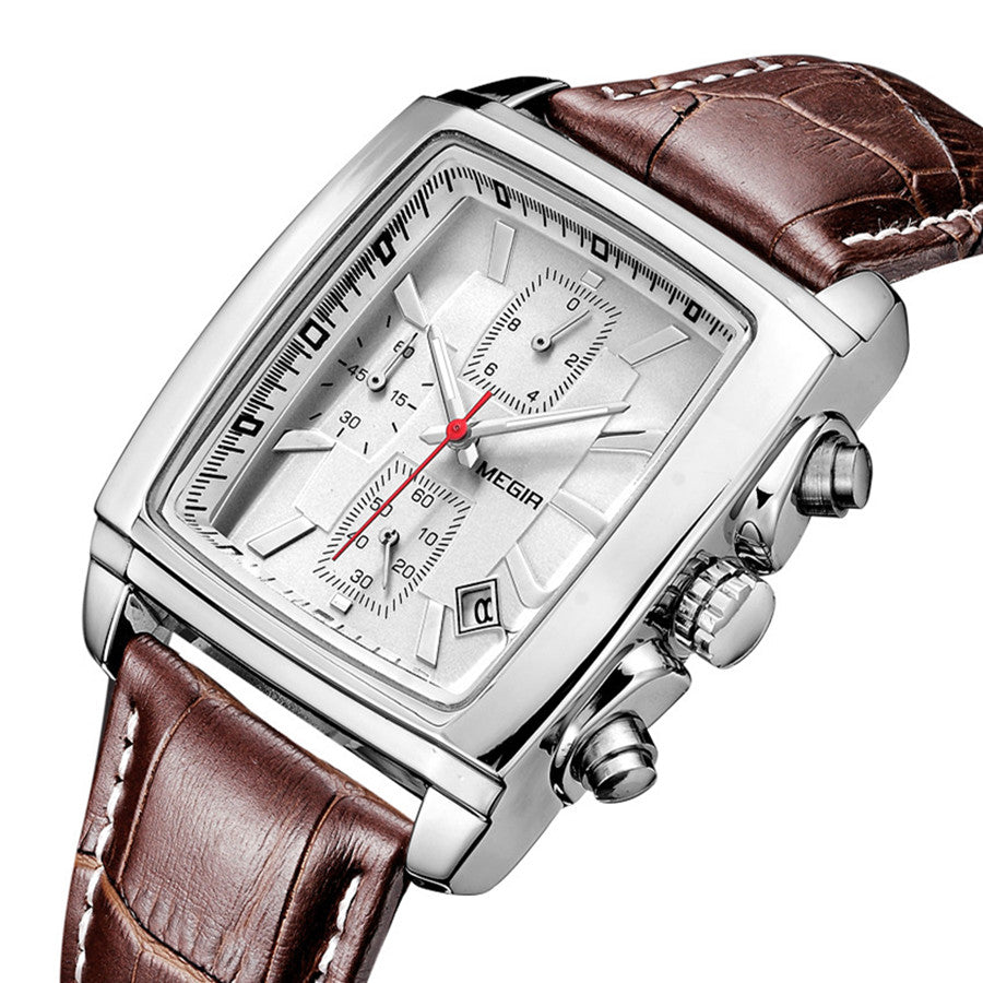 MEGIR Watch Men Business Wristwatch Rectangle Quartz Military Watches Waterproof Luminous Leather Strap Sport Casual Clock Reloj Hombre 2028