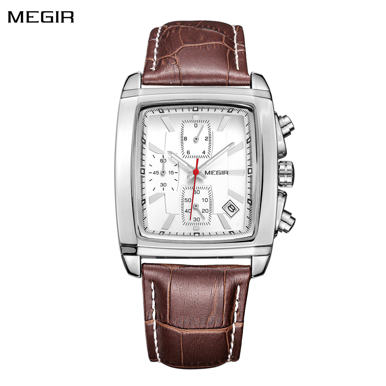 MEGIR Watch Men Business Wristwatch Rectangle Quartz Military Watches Waterproof Luminous Leather Strap Sport Casual Clock Reloj Hombre 2028