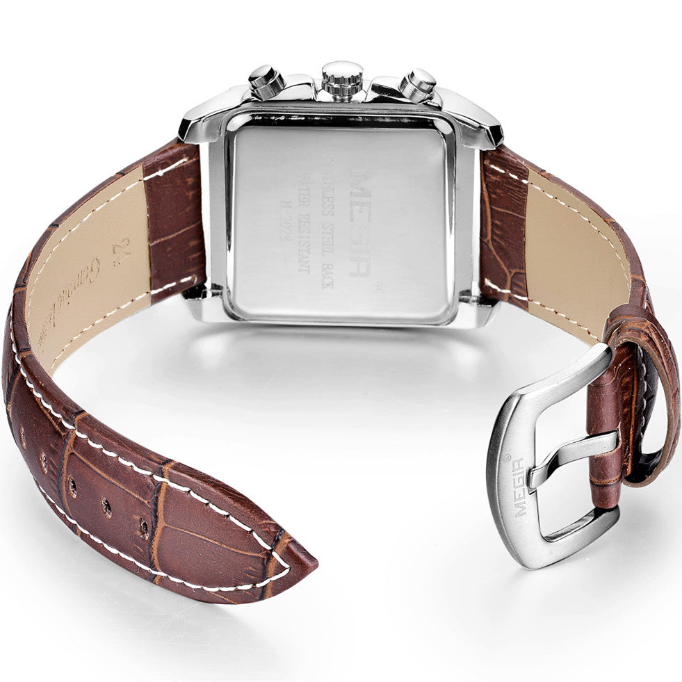 MEGIR Watch Men Business Wristwatch Rectangle Quartz Military Watches Waterproof Luminous Leather Strap Sport Casual Clock Reloj Hombre 2028
