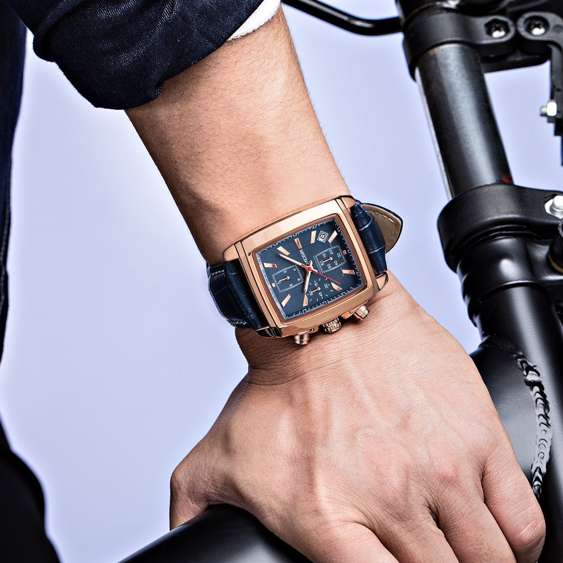MEGIR Watch Men Business Wristwatch Rectangle Quartz Military Watches Waterproof Luminous Leather Strap Sport Casual Clock Reloj Hombre 2028