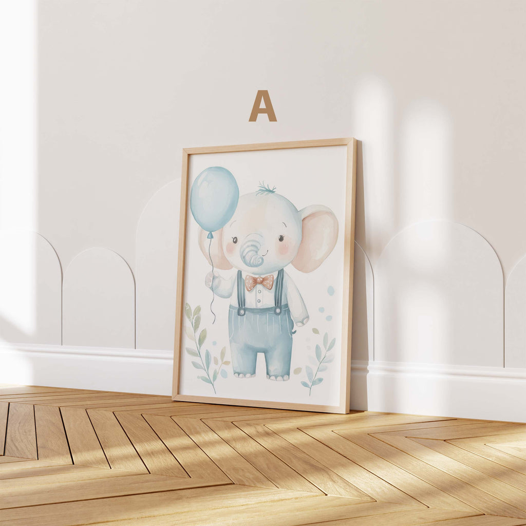 Cute Elephant Nursery Poster · Watercolor Elephant with Balloon · Baby Room Wall Decor · Pastel Animal Illustration · Unframed Print