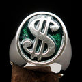 Excellent crafted Men's Currency Ring US Dollar Symbol Green - Sterling Silver