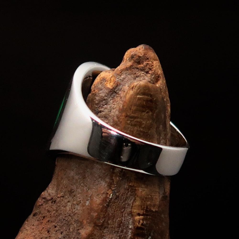 Excellent crafted Men's green Muhammad Muslim Ring - Sterling Silver