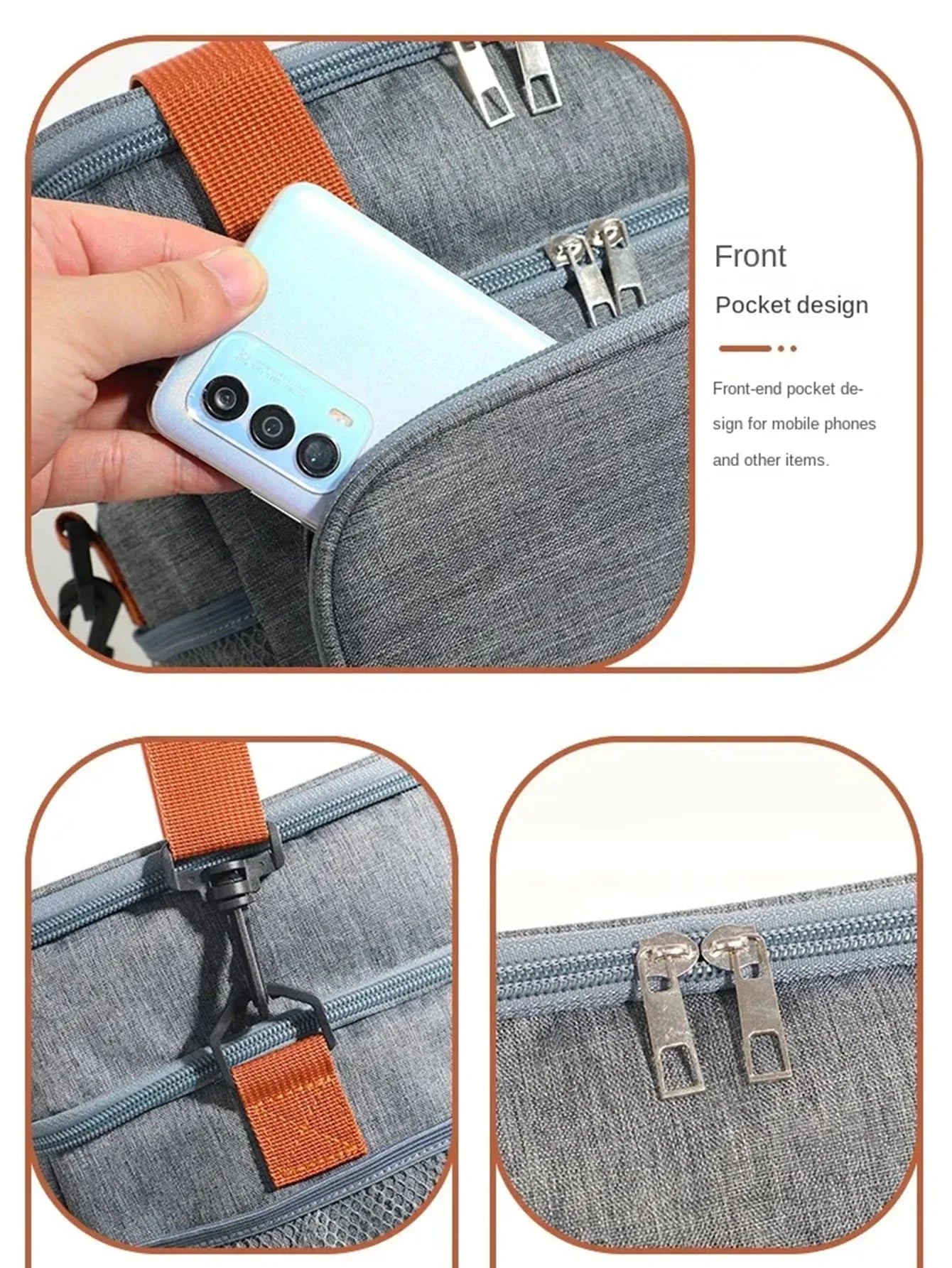 Portable Double Layer Lunch Bag (Grey)
