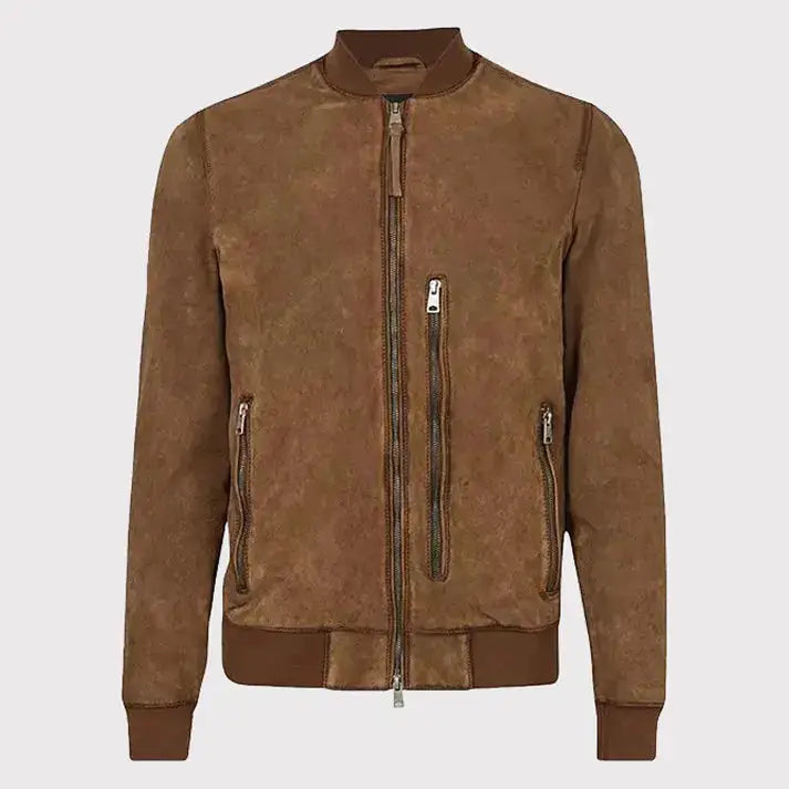 Men’s Brown Suede Leather Bomber Jacket