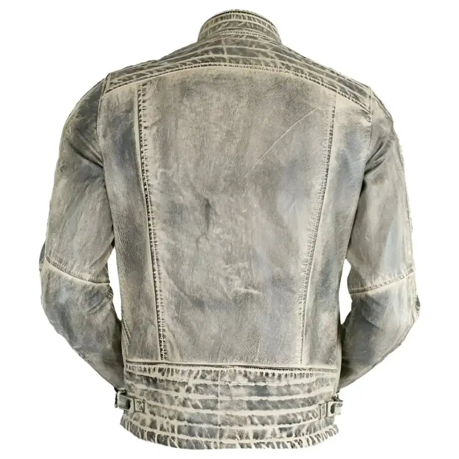 Men’s White Distressed Leather Cafe Racer Jacket