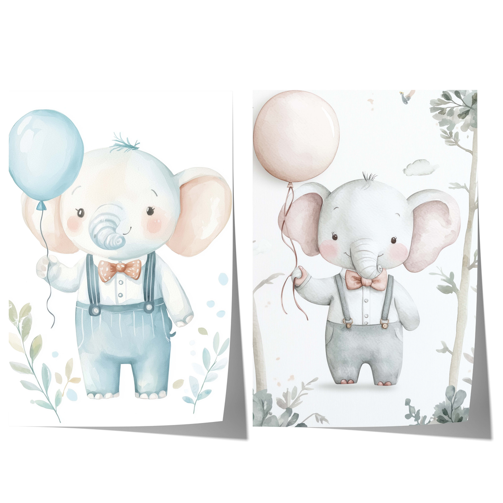 Cute Elephant Nursery Poster · Watercolor Elephant with Balloon · Baby Room Wall Decor · Pastel Animal Illustration · Unframed Print