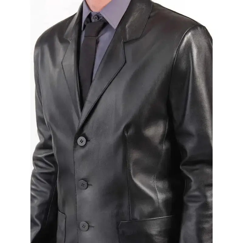 Men’s Black Leather Blazer Coat